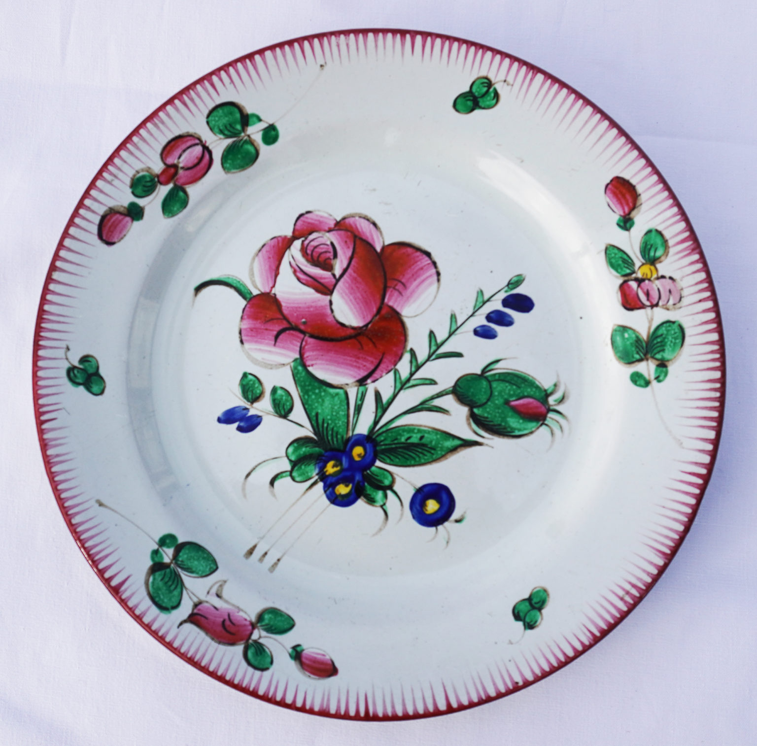 Assiette Ancienne Faïence Lunéville St Clément, Décor Panier Fleuri, Bon état